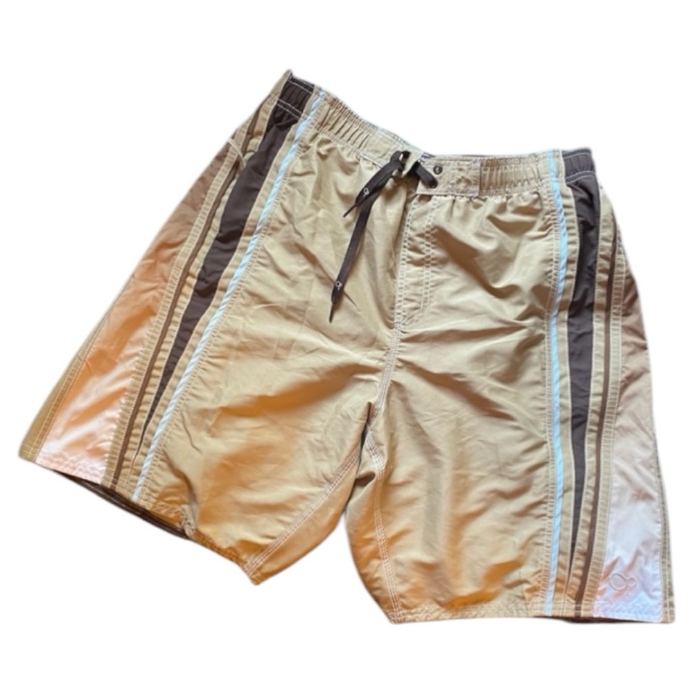 OP Men’s Swim Trunks with Brown and Light Blue Stripes